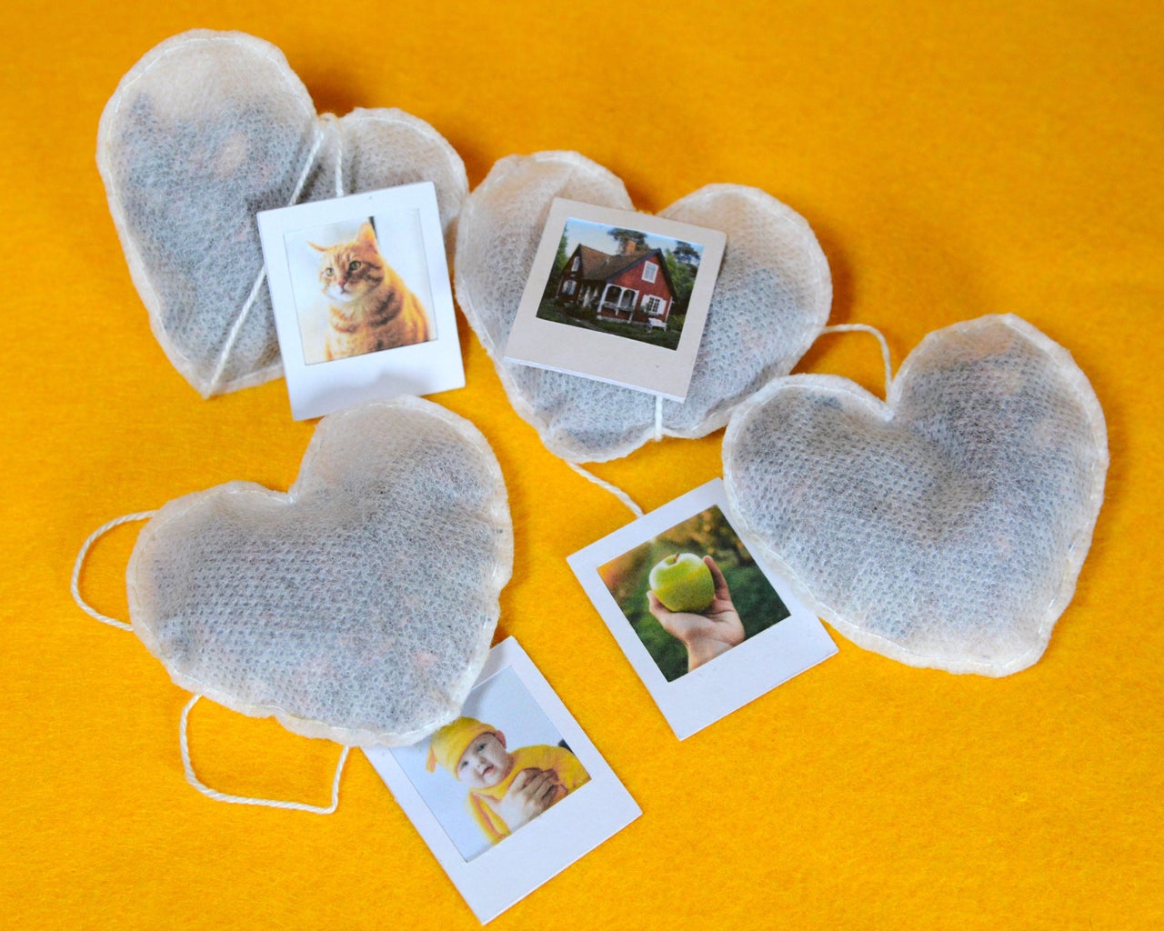 Heart Shaped Teabags With Polaroid Tags